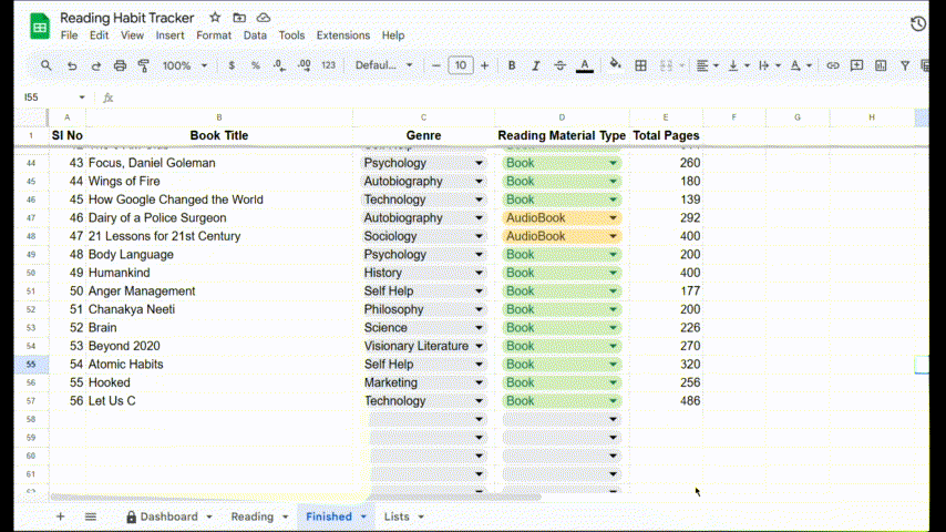 Working of Google App script to move finished book